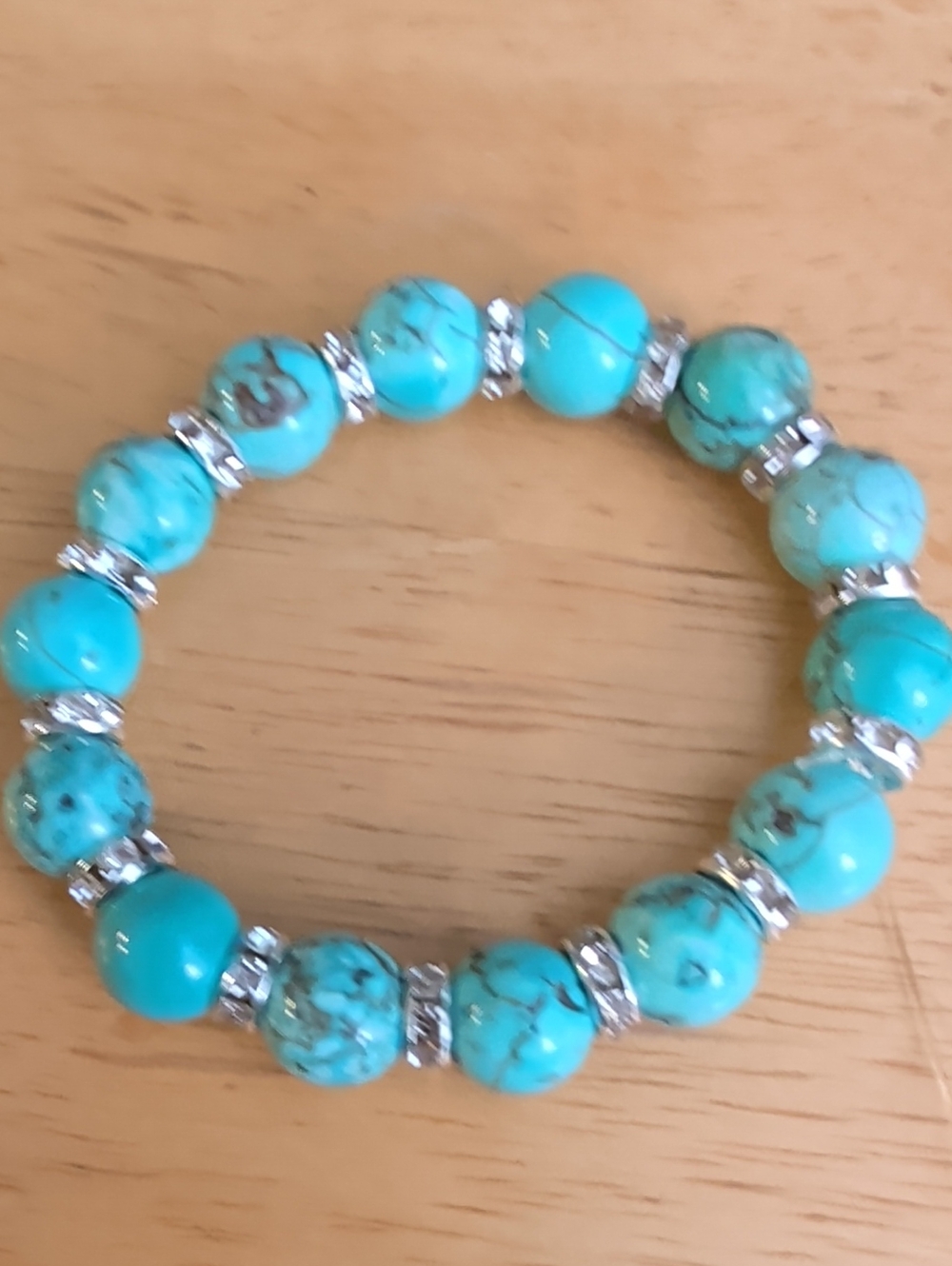 Turquoise Stone Beaded Stretch Bracelet with Silver Accents NWOT